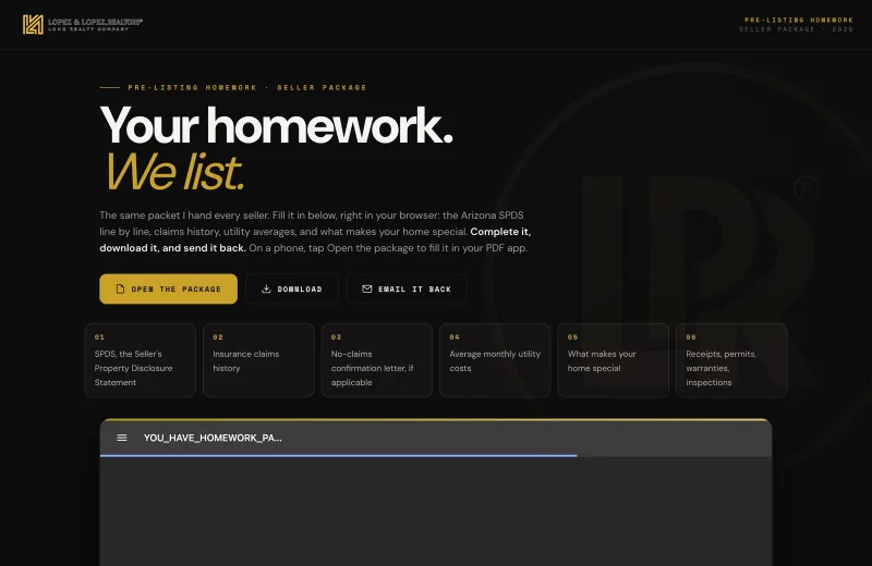 Homework packet cover used on the seller preparation page
