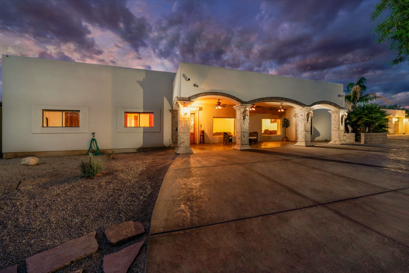 A Tucson home presented at twilight